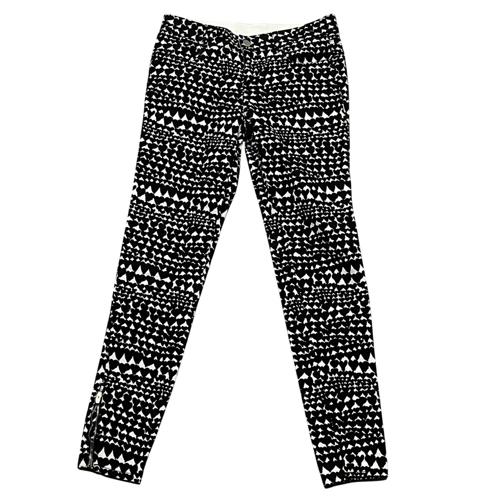 Stella McCartney Black White Heart Print Skinny Jeans Ankle Zip Pants Size 2